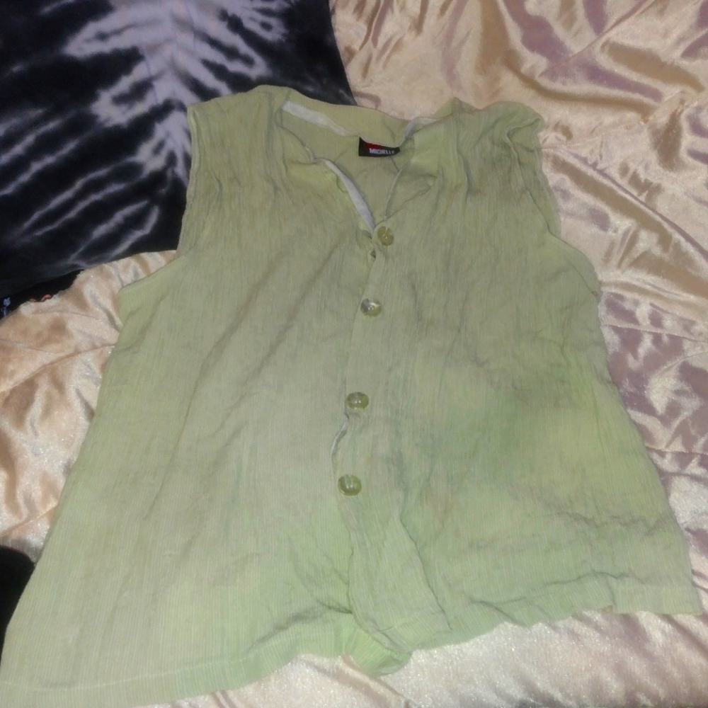 Vintage Light lime green vest blouse my Lindsey Michelle women's XL .